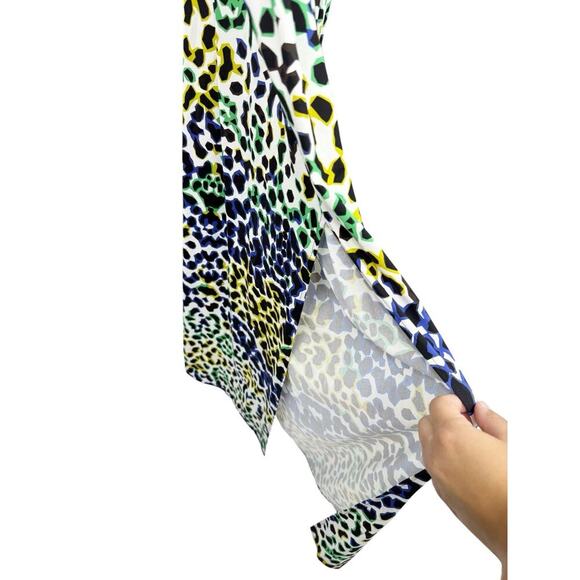 Milly Multicolor Leopard Rainbow Sleeveless Ruched Maxi Festival Dress Large - Picture 5 of 9